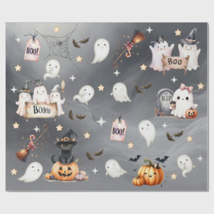 Papier Cadeau Charmante Sorcière de la fête d'Halloween Citrouil
