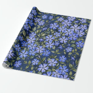 Papier Cadeau Charmantes fleurs de pervenche dispersées bleu pro