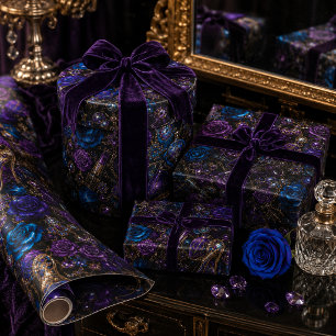 Papier Cadeau Charme de minuit Fleurs de teintes bijoux Beauté