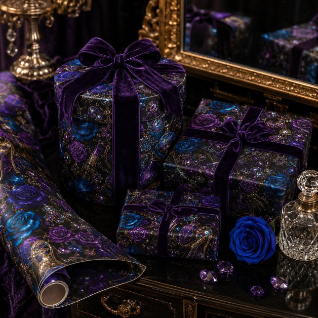 Papier Cadeau Charme de minuit Fleurs de teintes bijoux Beauté  (Créateur téléchargé)