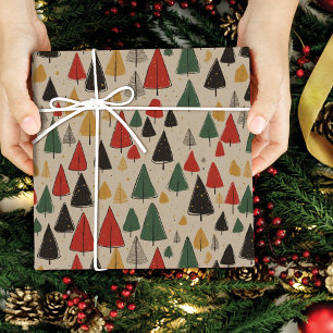 Papier Cadeau Charme vintage : Motif d'arbre de Noël