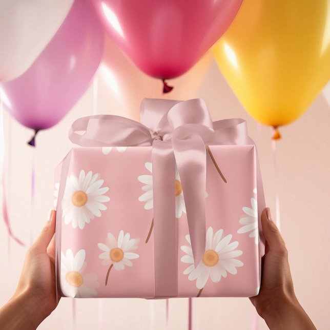 Papier Cadeau Charming Daisy Kids Room Motif | Rose doux (Créateur téléchargé)