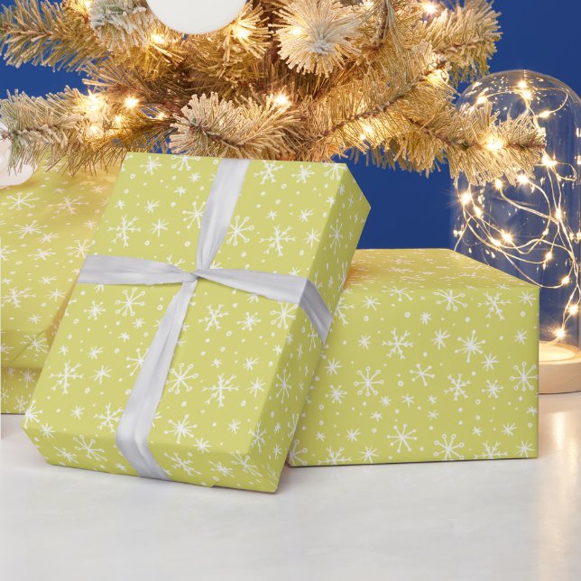 Papier Cadeau Chartreuse et Flocon de neige blanc Doodle Holiday (Vacances)