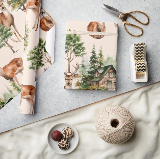 Papier Cadeau Chasse aux cerfs Faune Vacances Rustiques Noël (Artisanat)