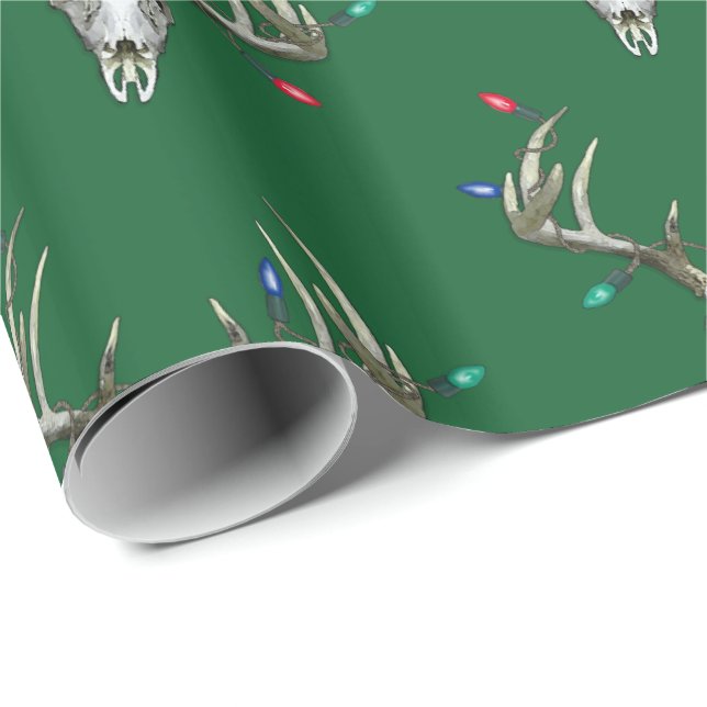 Papier Cadeau Chasse aux cerfs Lumières de Noël dans Antlers Env (Coin rond)