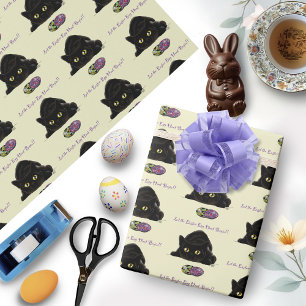 Papier Cadeau Chasse aux œufs de Pâques de chat noir Fête jaune