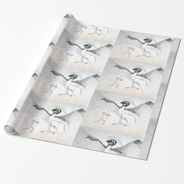 Papier Cadeau Chasse Graphuc noir blanc dessin (Déroulé)