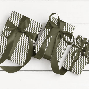 Papier Cadeau Chasseur élégant Vert et blanc mince rayé