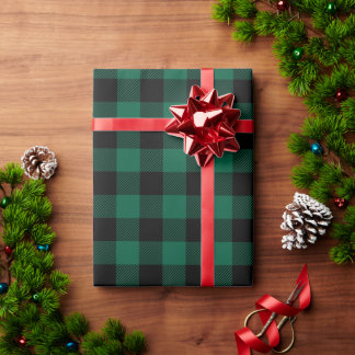 Papier Cadeau Chasseur vert et carreaux de buffle noirs de Noël