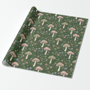 Papier Cadeau Chasseur vert foncé Motif sans fin de champignons