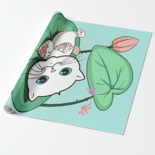 Papier Cadeau Chat À La Feuille, Drôle Chat Kitten Idée Cadeau