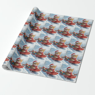 Papier Cadeau Chat Abyssin en traîneau Laissez neige Noël