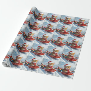 Papier Cadeau Chat abyssin en traîneau Laissez neige Noël