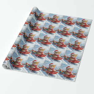 Papier Cadeau Chat Abyssin en Traîneau Laissez Tomber la Neige N
