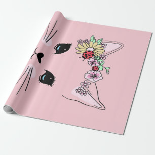 Papier Cadeau Chat adorable Couverture de chat rose mignonne