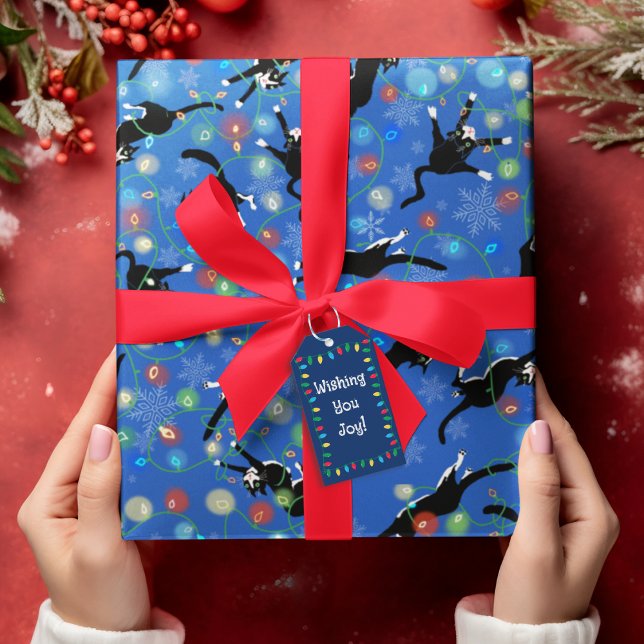 Papier Cadeau Chat amusant pris en étau dans les lumières de Noë (Créateur téléchargé)