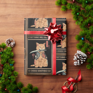 Papier Cadeau Chat Amusant Samurai Tout Vous Tuera