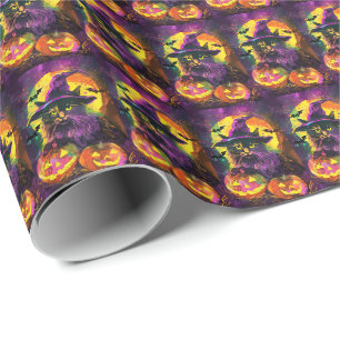 Papier Cadeau Chat angora turc effrayant Halloween Sorcière Citr