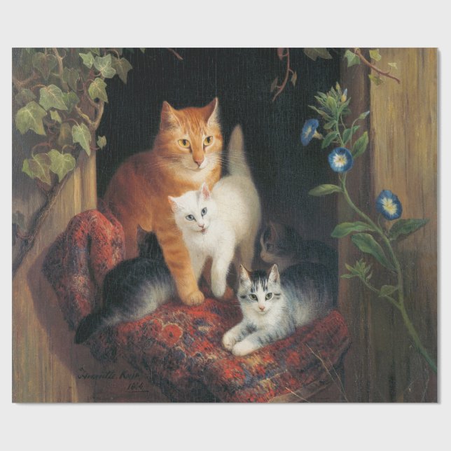 Papier Cadeau Chat avec chatons (chats mignons) (Plat)