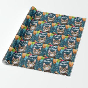 Papier Cadeau Chat Bengal avec Ballons
