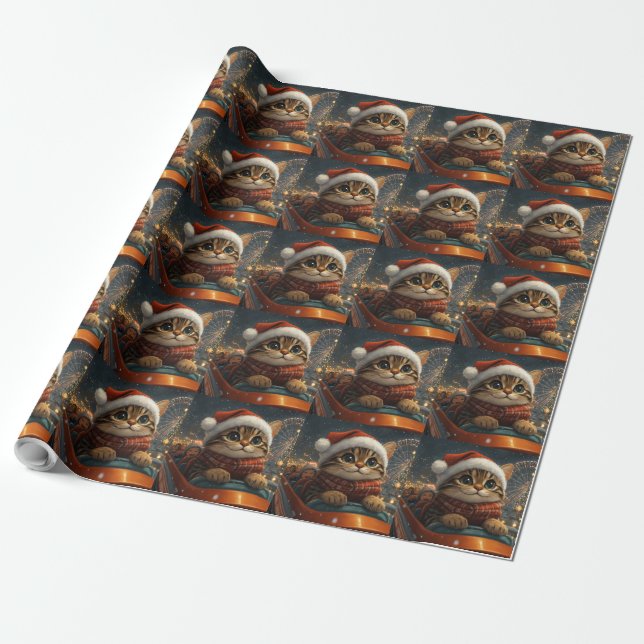 Papier Cadeau Chat Bengal Montagnes Russes Noël (Déroulé)