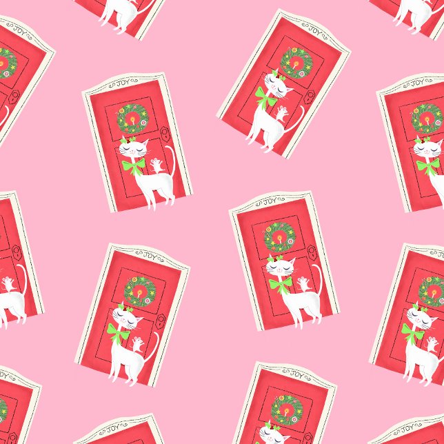 Papier Cadeau Chat blanc rétro Noël et souris (Créateur téléchargé)