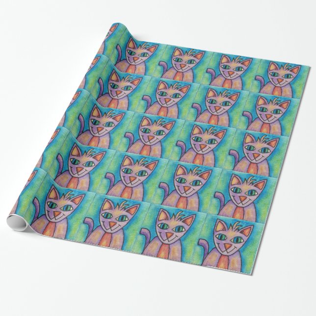 Papier Cadeau Chat Chaton Rose Violet (Déroulé)