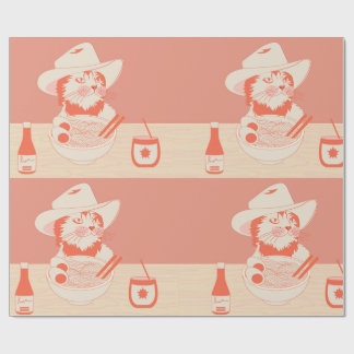 Papier Cadeau Chat cowboy mangeant des Ramen