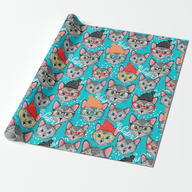 Papier Cadeau Chat dans le casquette (Déroulé)