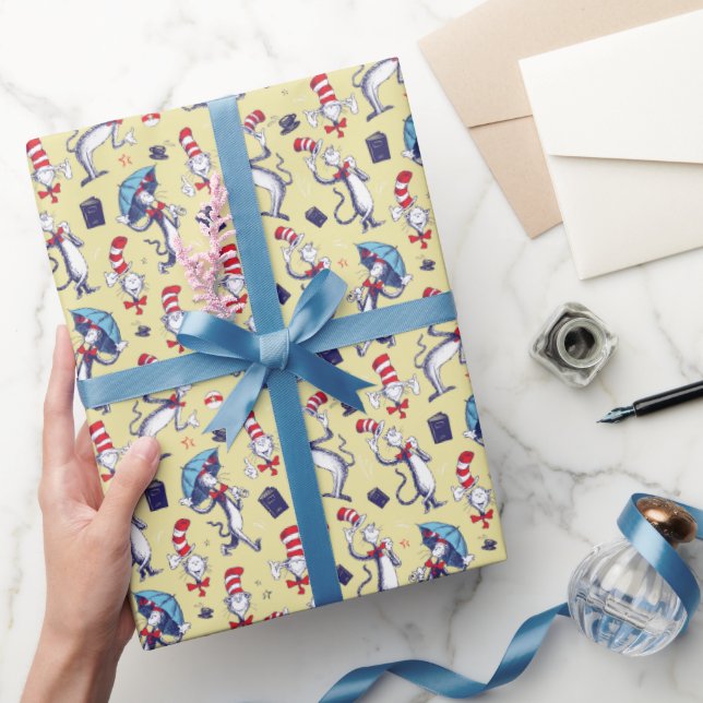 Papier Cadeau Chat dans le Chapeau | Motif Jaune (Cadeaux)