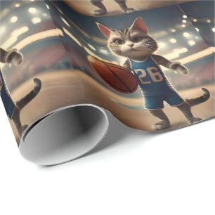 Papier Cadeau Chat de basket-ball,