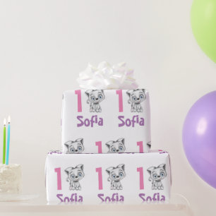 Papier Cadeau Chat de bébé personnalisé Plaid Premier anniversai