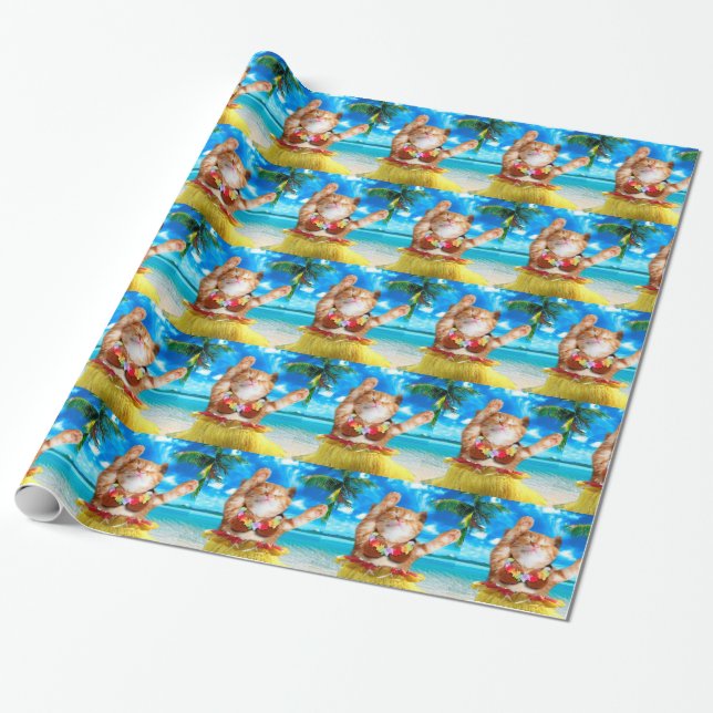 Papier Cadeau Chat de danseuse hawaïenne (Déroulé)