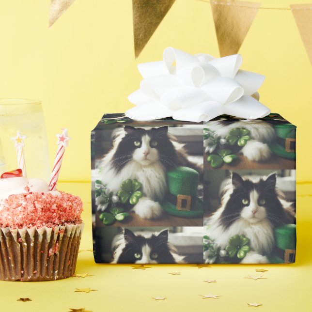 Papier Cadeau Chat de la Saint Patrick (Fête d'anniversaire)