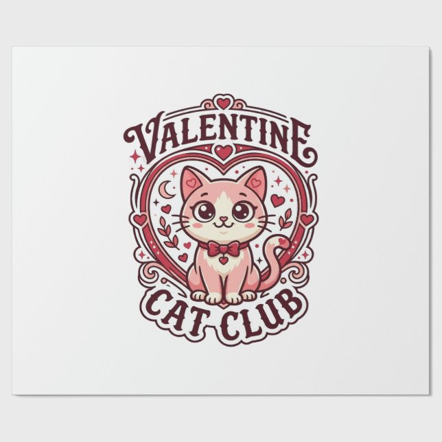 Papier Cadeau Chat de la Saint-Valentin Dessin drôle pour amateu (Plat)