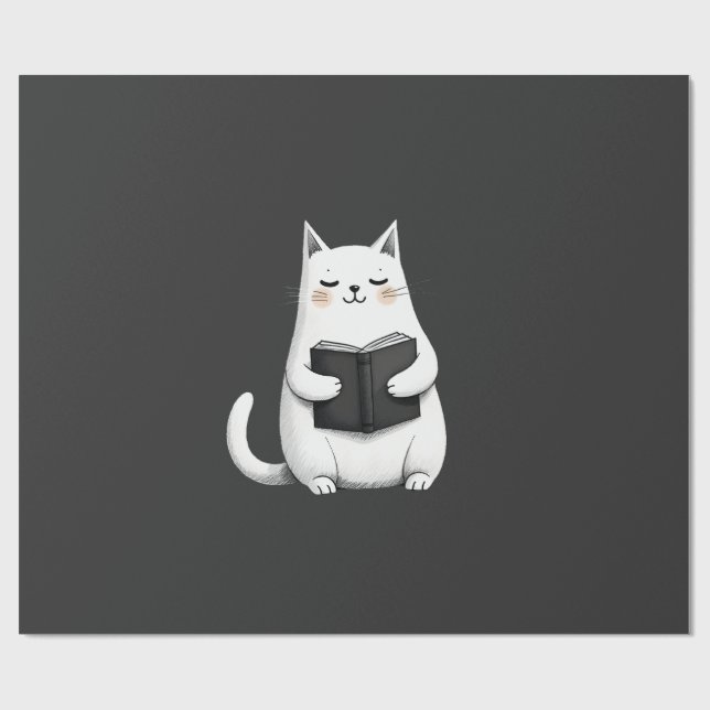 Papier Cadeau Chat de lecture Chat drôle Amateur de livres de ch (Plat)