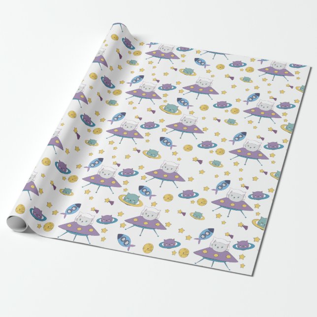 Papier Cadeau Chat de l'espace (Déroulé)