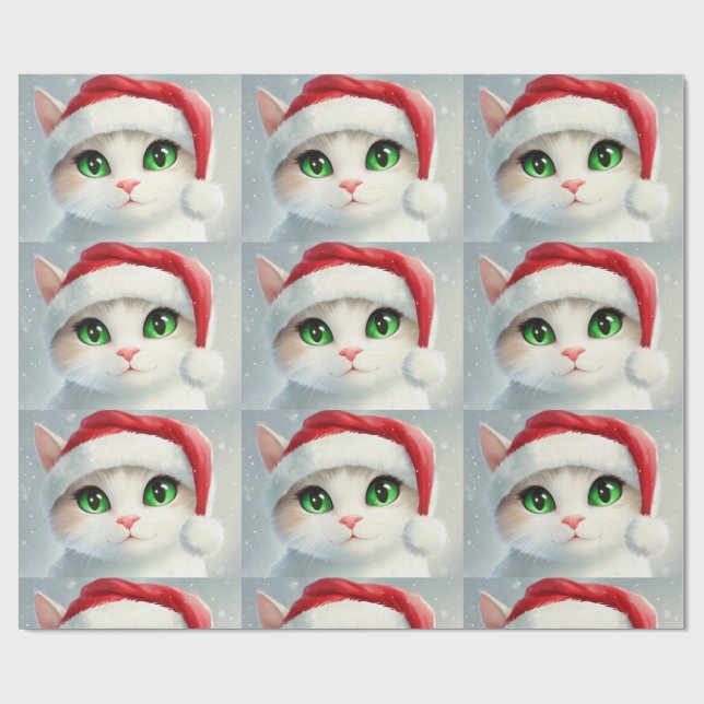 Papier Cadeau Chat de Noël  (Plat)
