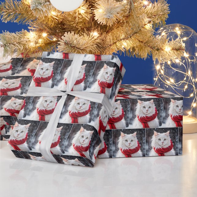 Papier Cadeau Chat de Noël Avec Écharpe Rouge (Vacances)