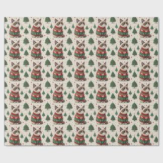 Papier Cadeau Chat de Noël grincheux en pull moche