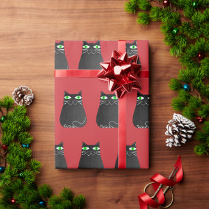 Papier Cadeau Chat de Noël noir