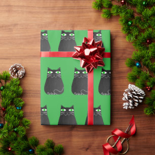 Papier Cadeau Chat de Noël noir