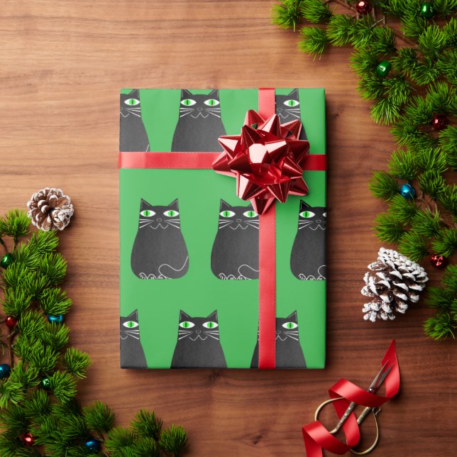 Papier Cadeau Chat de Noël noir (Cadeau de vacances)