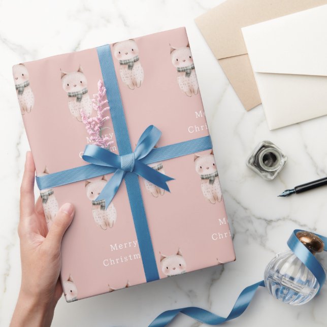 Papier Cadeau Chat de Noël Rose Pâle (Cadeaux)