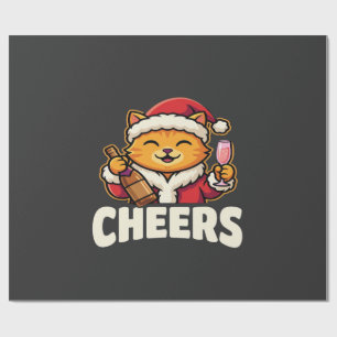 Papier Cadeau Chat de Noël se réjouit de la boisson des Fêtes