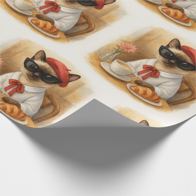 Papier Cadeau Chat de Siamese avec petit-déjeuner (Coin)