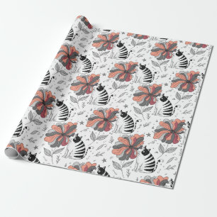 Papier Cadeau Chat de style d'art abstrait reniflant une fleur