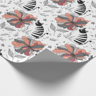 Papier Cadeau Chat de style d'art abstrait reniflant une fleur
