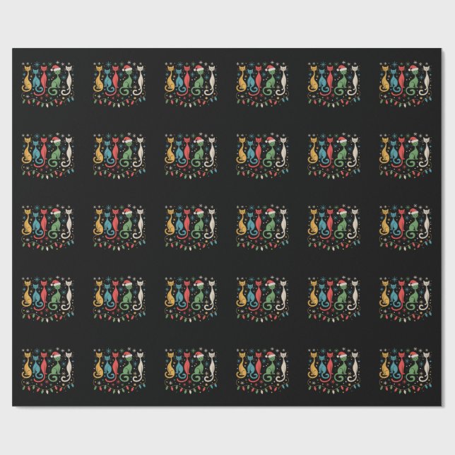 Papier Cadeau Chat de style moderne du milieu du siècle Noël Rét (Plat)