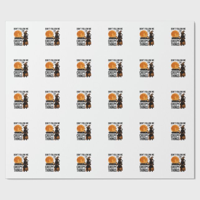 Papier Cadeau Chat d'Halloween Choses Effrayantes Sorcière Drôle (Plat)
